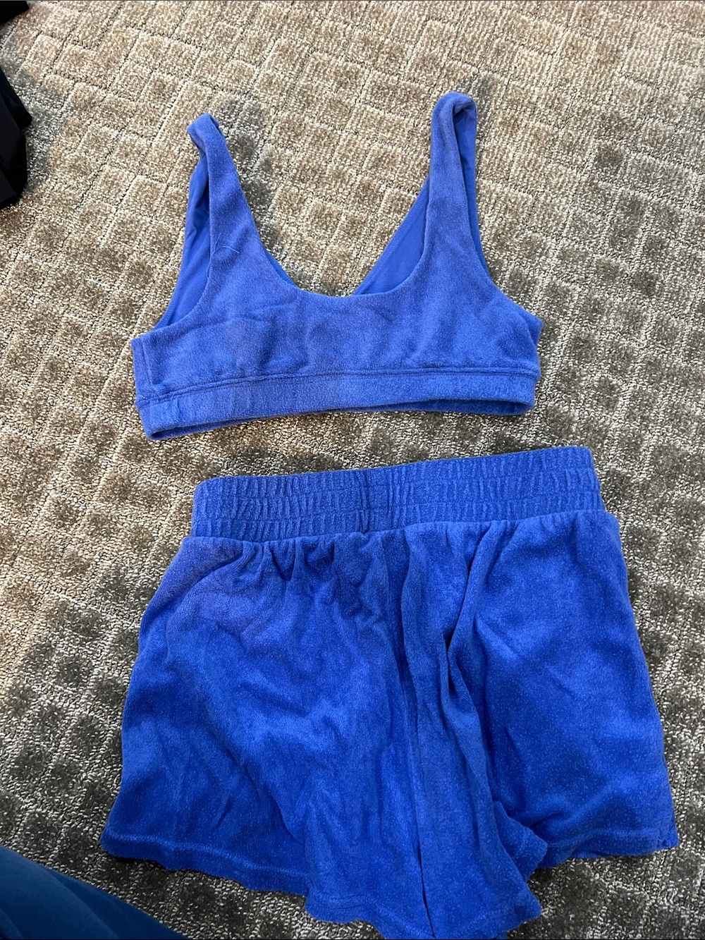 Cozy Terry Bralette & Elastic Waist Shorts Set — Royal Blue - Picture 3 of 3
